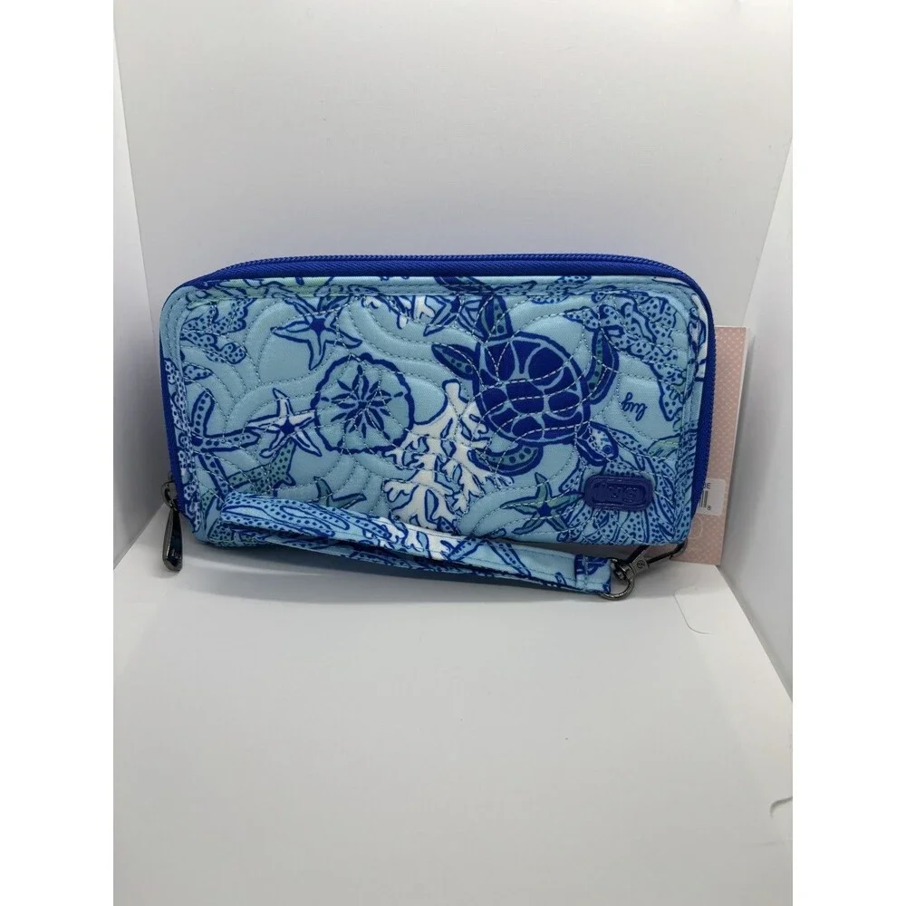 NWT Lug long Splits Compact RFID Wallet wristlet blue ocean starfish turtles